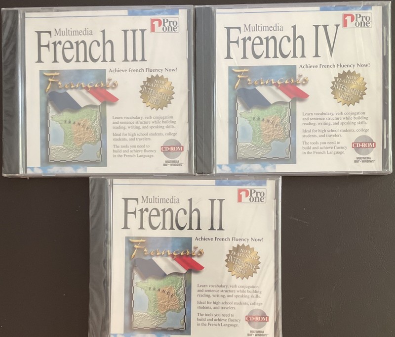 1996 Set of Pro One Software Multimedia French Language Learning 2-4 CD-ROMs New