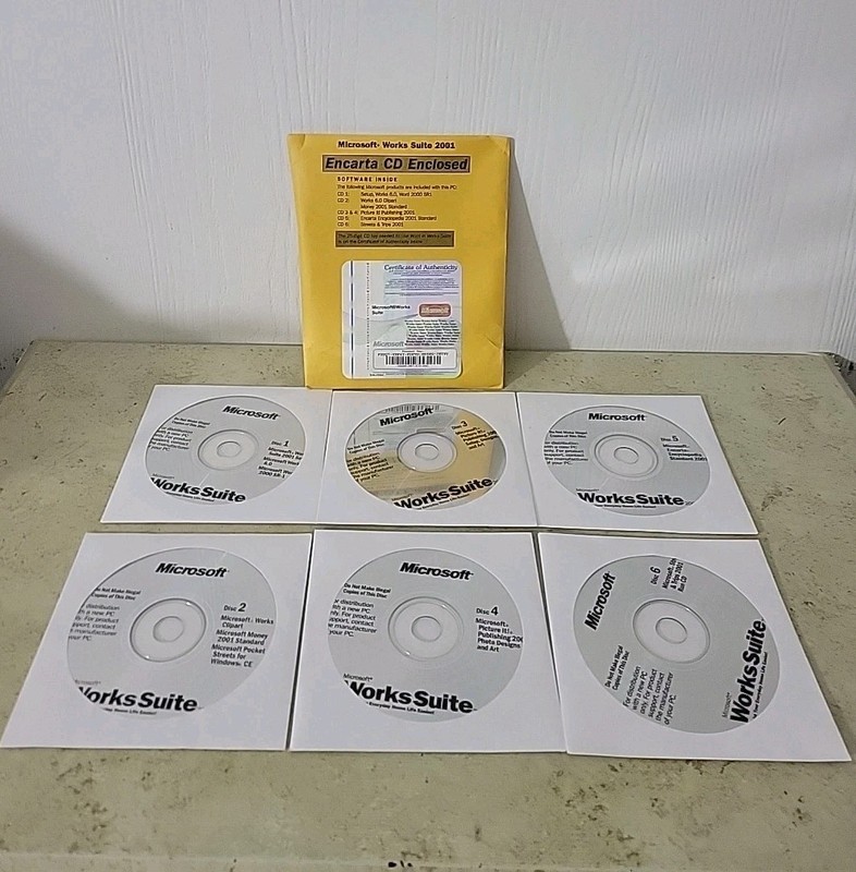 Microsoft Works Suite Software 2001 Disks 1 – 6 VINTAGE TECH (PC)