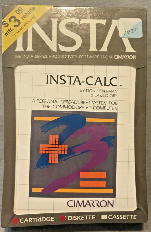 Insta-Calc 5.25 inch diskette & cartridge for Commodore 64 – Cimarron Brand New!