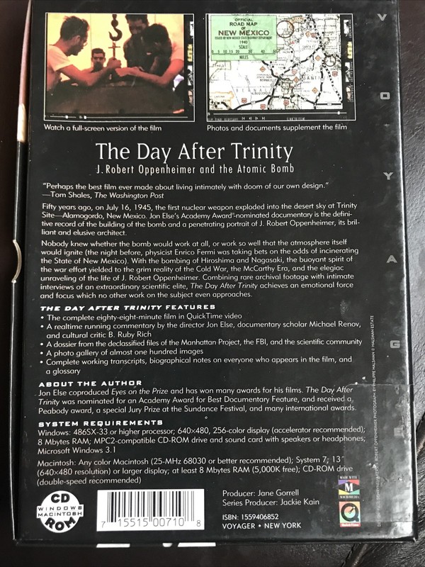 RARE FORMAT: (Oppenheimer) The Day After Trinity [CD-ROM VOYAGER 1995] VTG MAC gallery
