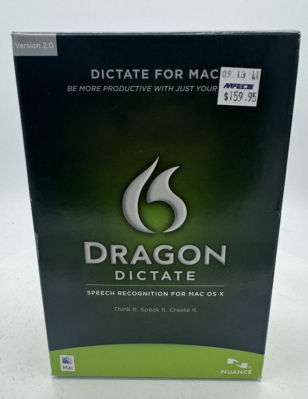 Dragon Dictate 2.0 Speech Recognition Software Mac OS X Nuance w/ Microphone