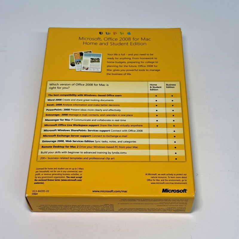 Microsoft Office Mac 2008 Home & Student Edition Disc w/ Manual Used Untested gallery
