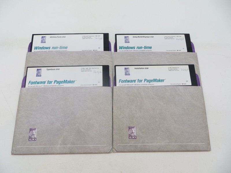 5.25″ Floppy Disks Fontware for PageMaker 1987 Aldus Computer Software Discs