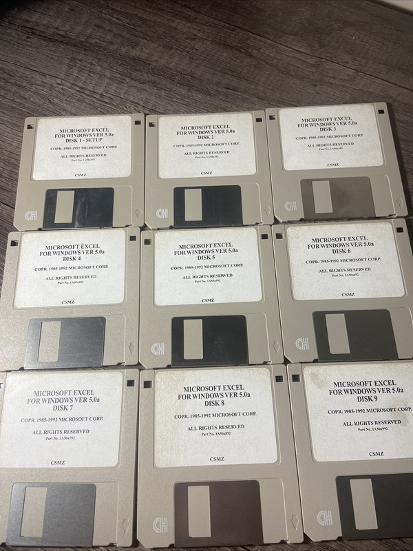 Microsoft Excel For Windows Ver 5.0a, Set Of 9 3.5” Floppy Disks – 0001