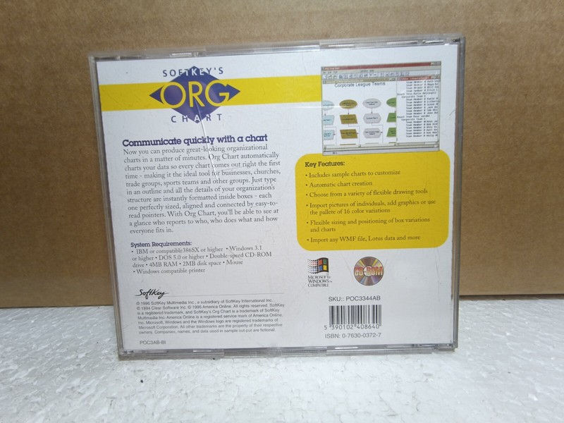 SoftKey Org Chart CD-ROM Windows 3.1 DOS 386SX Org Chart Maker Platinum CIB gallery