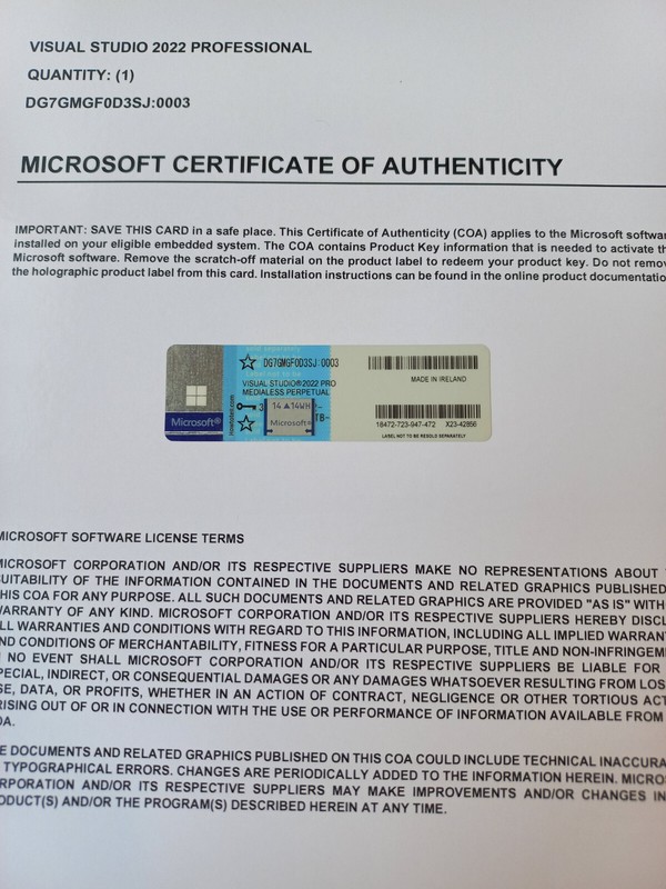 Microsoft Visual Studio 2022 Professional CoA AUTHENTIC License DG7GMGF0D3SJ gallery