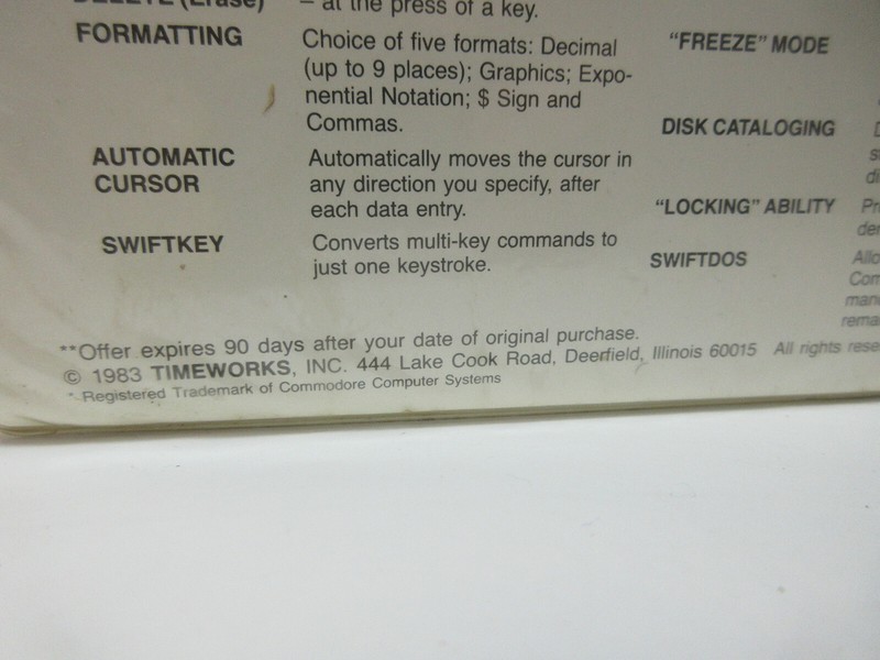 vintage 1983 Timeworks swift Calc 128 software Commodore 128 manual and box gallery