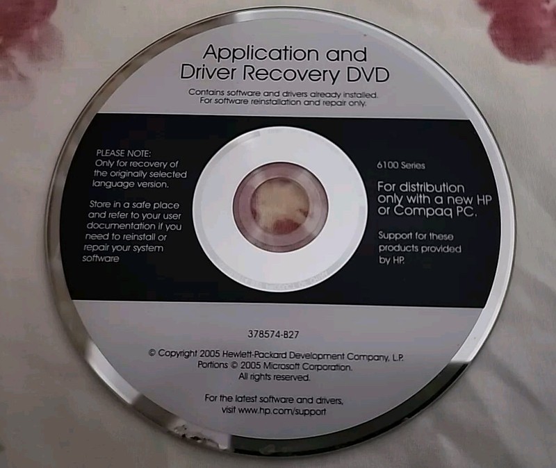 Compac Application And Driver Recovery DVD 378574-B27 HP 6100 Series