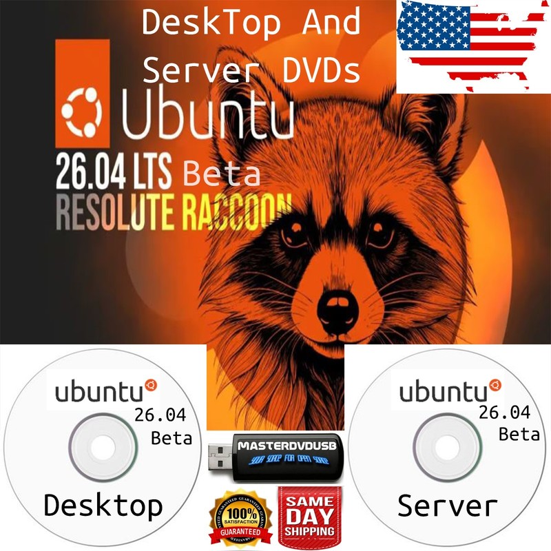 UBUNTU 26.04 BETA LTS 2‑DVD SET Desktop And Server – SHA256 – SAME DAY-Shipping