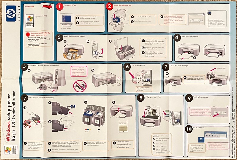 HP PSC 1200 SERIES ALL-IN-ONE SETUP POSTER MACINTOSH/WINDOWS ≈26 1/2" X 17 3/4" gallery