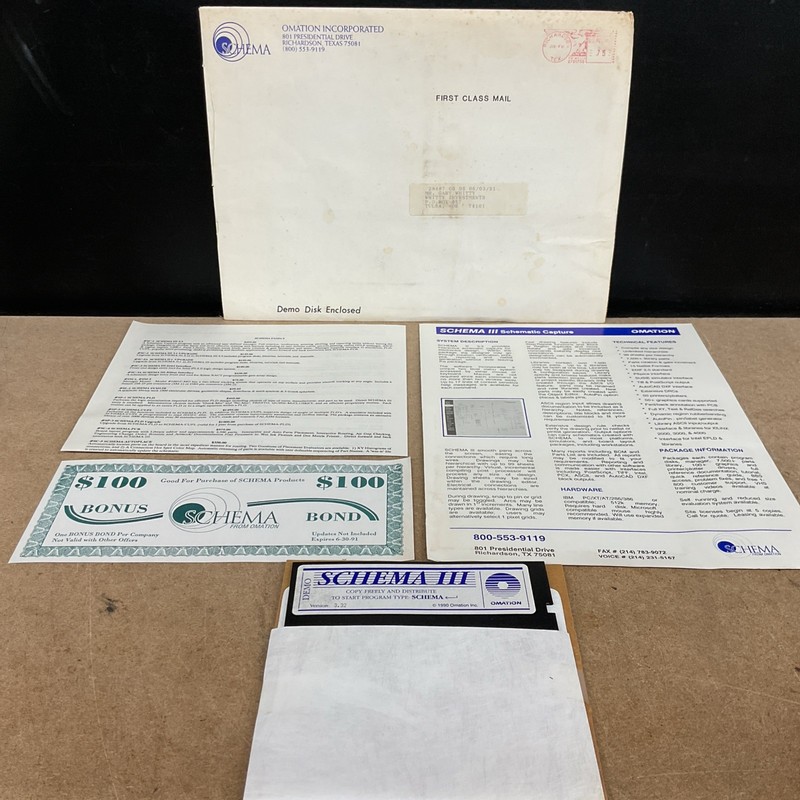 Omation Incorporated Schema III Version 3.32 5.25 Inch Demo Disk Vintage