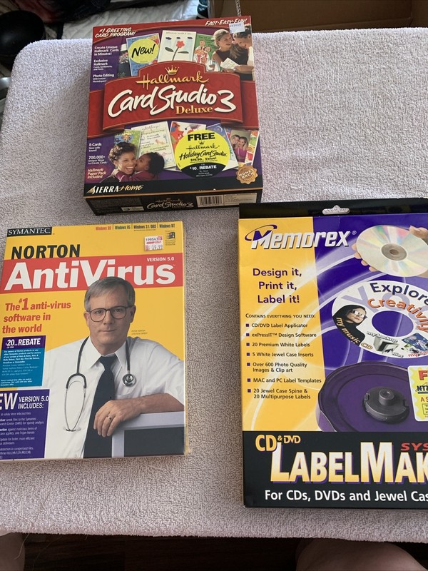 Rare Hallmark Card Studio 3 Deluxe, Norton Anti Virus & Label Maker All New