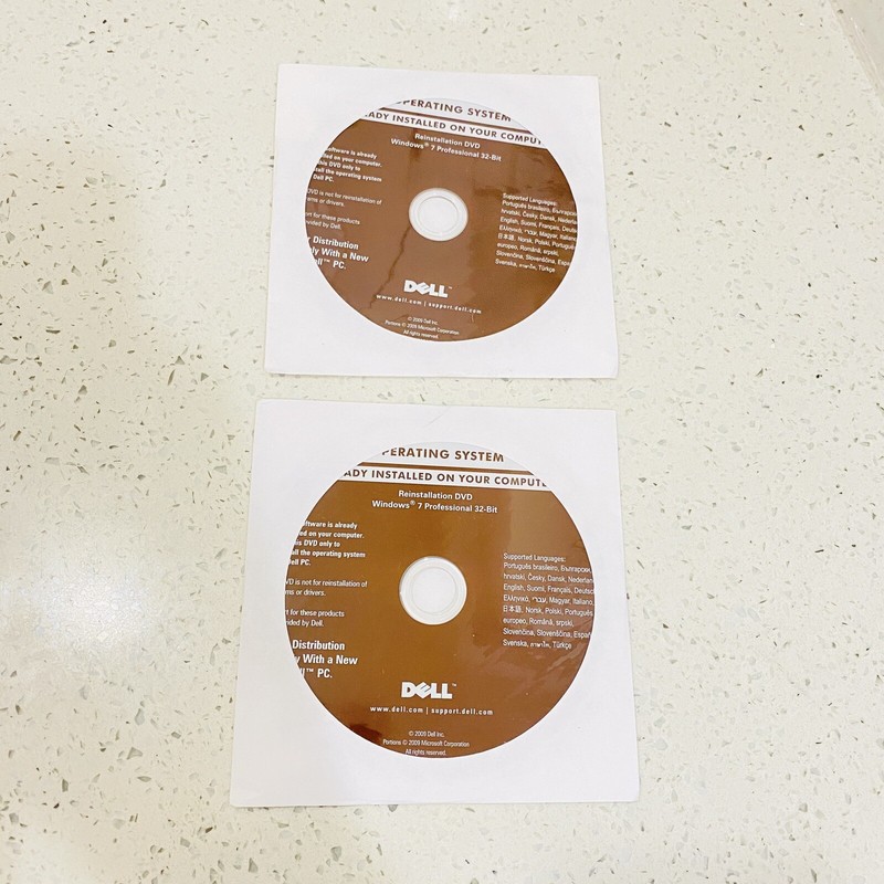 2 X Brand New Dell Windows 7 Professional 32 Bit Reinstallation DVD Discs New