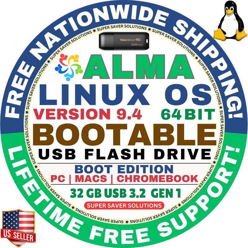 AlmaLinux 9.4 USB Flash Drive | BOOT EDITION | AMD64 for MAC, PC Alma Linux