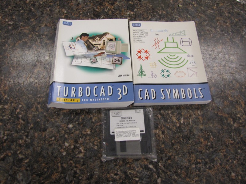 Vintage TurboCAD 2D/3D Version 3 for Macintosh IMSI 3.5″ Disks Set + CAD Symbols