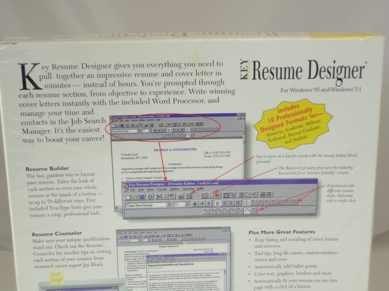 SoftKey Key Resume Designer (PC, 1996) Windows 95 and 3.1 - Factory Sealed & New gallery