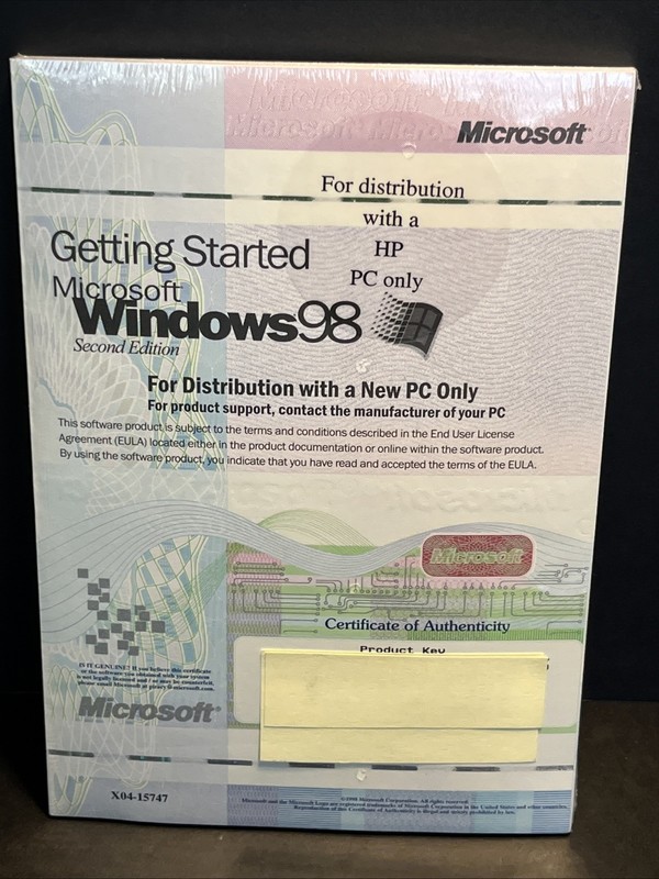 Microsoft Windows 98,1999 COA – See Pictures.