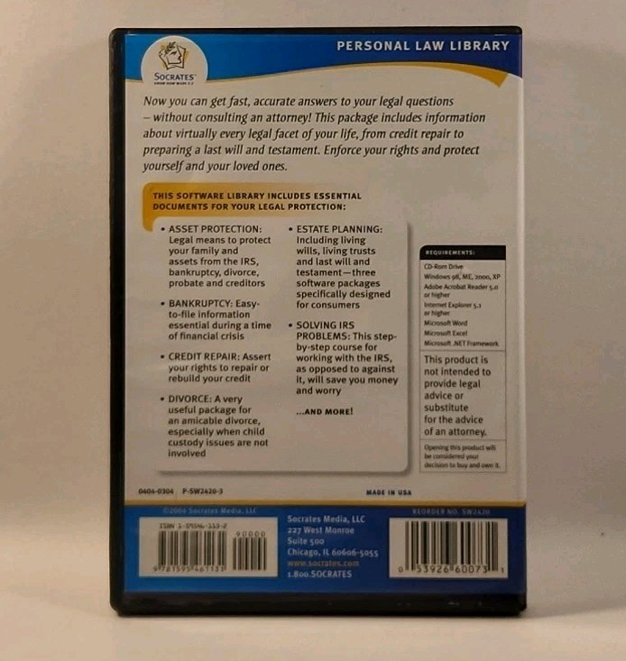 MADE E-Z PERSONAL LAW LIBRARY SOFTWARE PC CD-ROM Socrates 200 Forms w1s3 2181 gallery