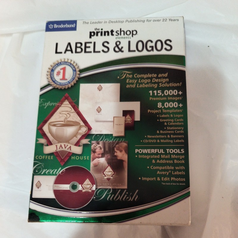 Broderbund The PrintShop Labels & Logos. PC DVD ROM. Authentic-New-Sealed.