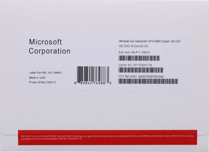 Microsoft Windows server 2019 datacenter 64Bit 16 Core License Key DVD&COA gallery