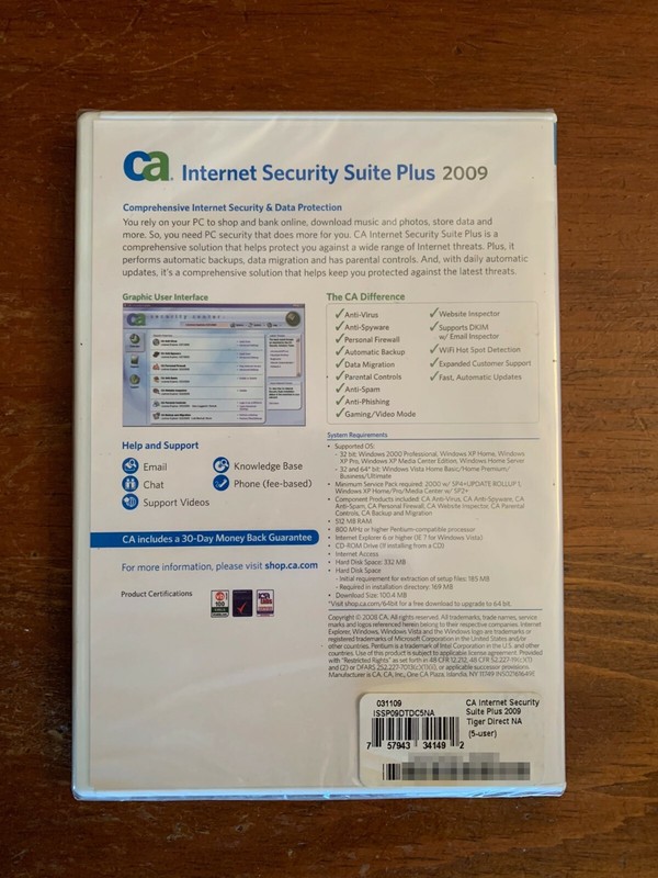CA INTERNET SECURITY SUITE PLUS 2009 - 5 PCs For Windows NEW SEALED gallery