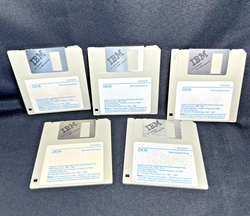 IBM OEM PC DOS 3.30 Startup/Operating – (5) 3.5″ Floppy Diskette 1987 Vintage