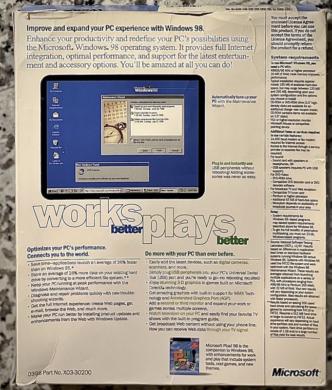 Windows 98 Compkete CD + Key + Boot 3.5 With Upgrade Disk + Box & Documents 100% gallery