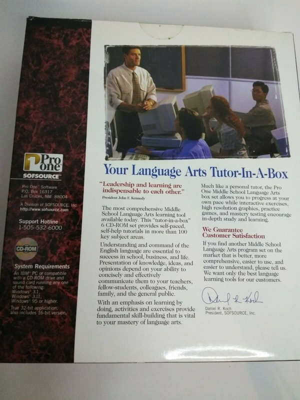 VINTAGE Pro One Middle School Language Arts Grade 4-8 CD-ROM SET W/BONUS BOOK gallery