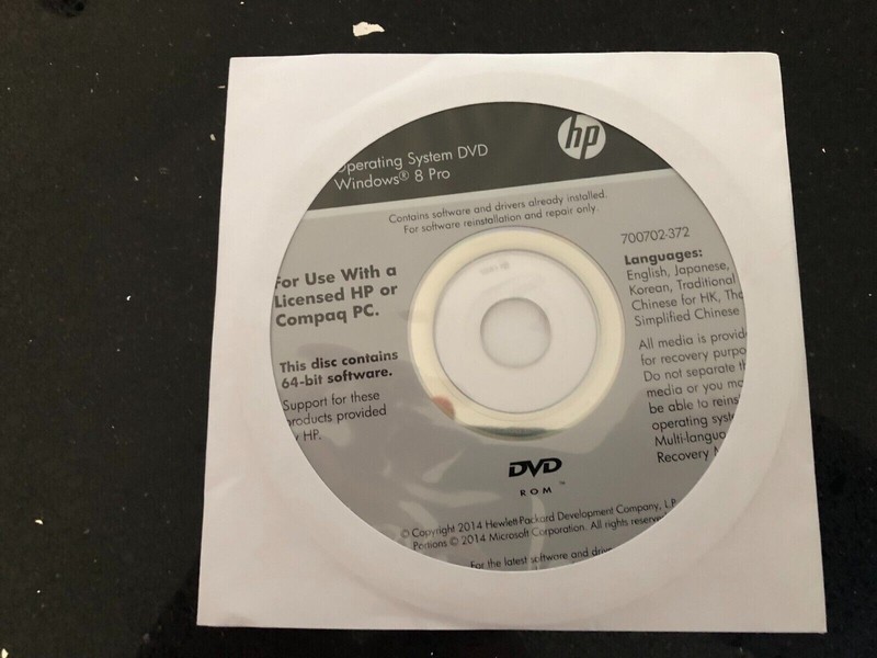 HP Compaq Windows 8 Professional 64-Bit DVD System Recovery Media Software