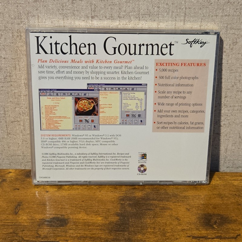 Kitchen Gourmet CD-ROM 5000 Delicious Recipes Softkey windows 95 New Sealed Nos gallery