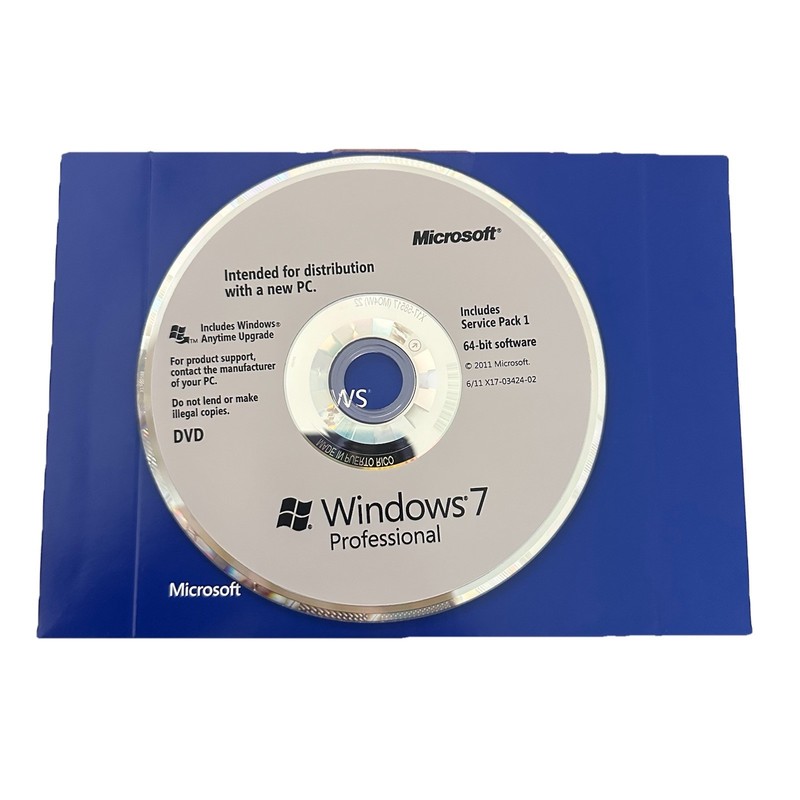 Microsoft Windows 7 Professional 64 bit, Includes Service Pack 1 DVD Only:No Key