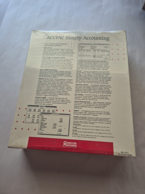 ACCPAC Simply Accounting for Windows, Computer Associates, 1991 Demo Copy SEALED gallery