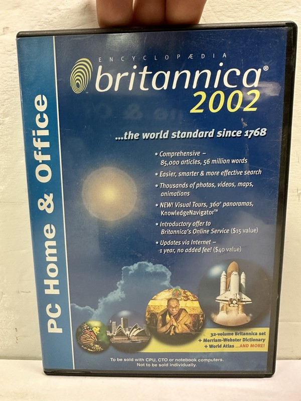 Encyclopedia Britannica 2002 Pc Home & Office CD DVD 2 Data Disc Set USED