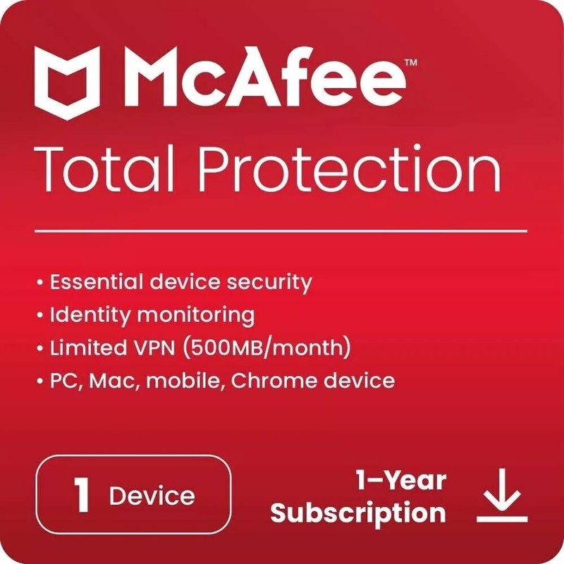 1 year McAfee Total Protection for 1 device 2026 E-delivery