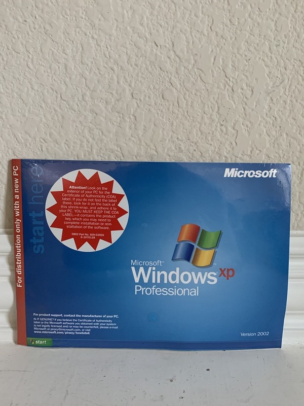 Microsoft Windows XP Professional CD Sealed NO PRODUCT KEY Version 2002 SP1