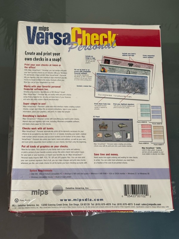 Mips Versa Check Personal Custom Check Creation Software 3.5" Floppy w/150 Blank gallery
