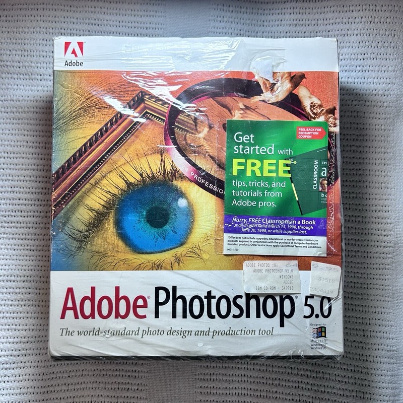 Vintage 1998 Adobe Photoshop 5.0 Apple Mac Macintosh CD-ROM Software Open Box