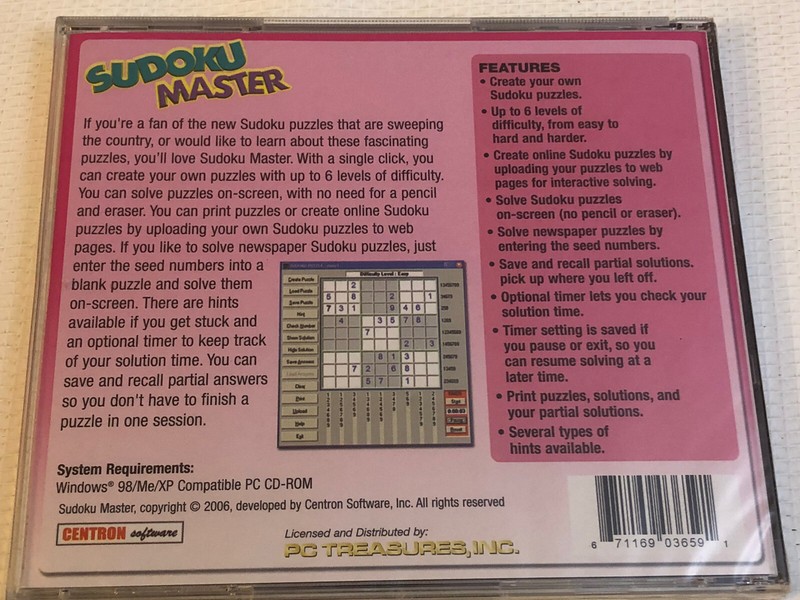 NEW Sudoku Master PC CD ROM 600 Unique Puzzles Create Build Own Win 98 ME XP 95 gallery