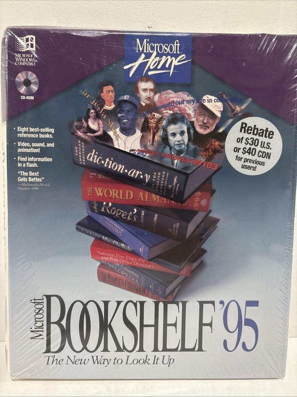 Microsoft Bookshelf ’95 Multimedia Reference Library PC CD-Rom Software-Sealed
