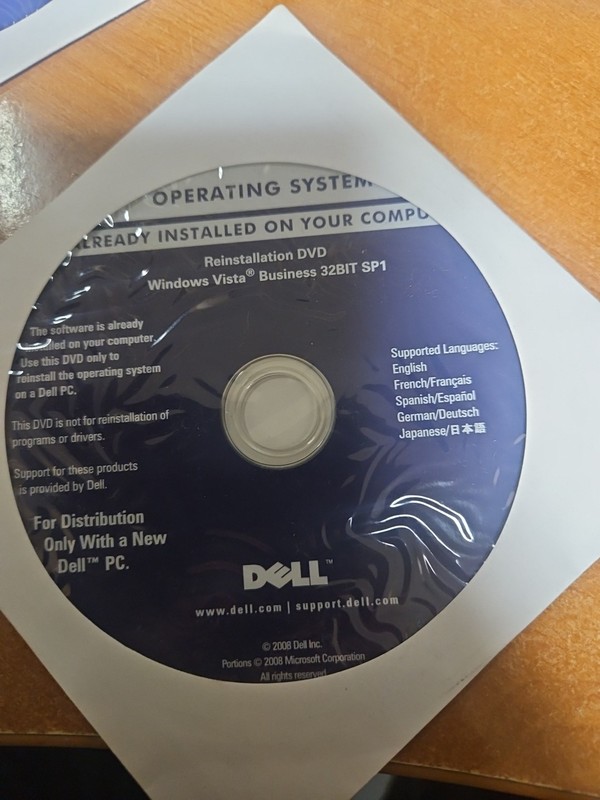 Dell 2008 Microsoft Windows Vista Business 32Bit SP1 Reinstallation DVD SEALED