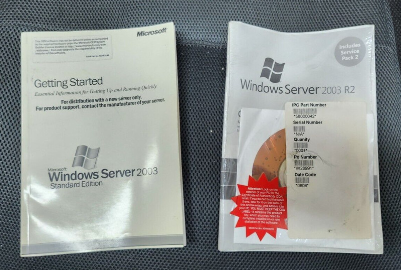 Microsoft Windows Server STD 2003 1-4CPU 5CLT w/ Booklets, COA & R2 DVD with SP2