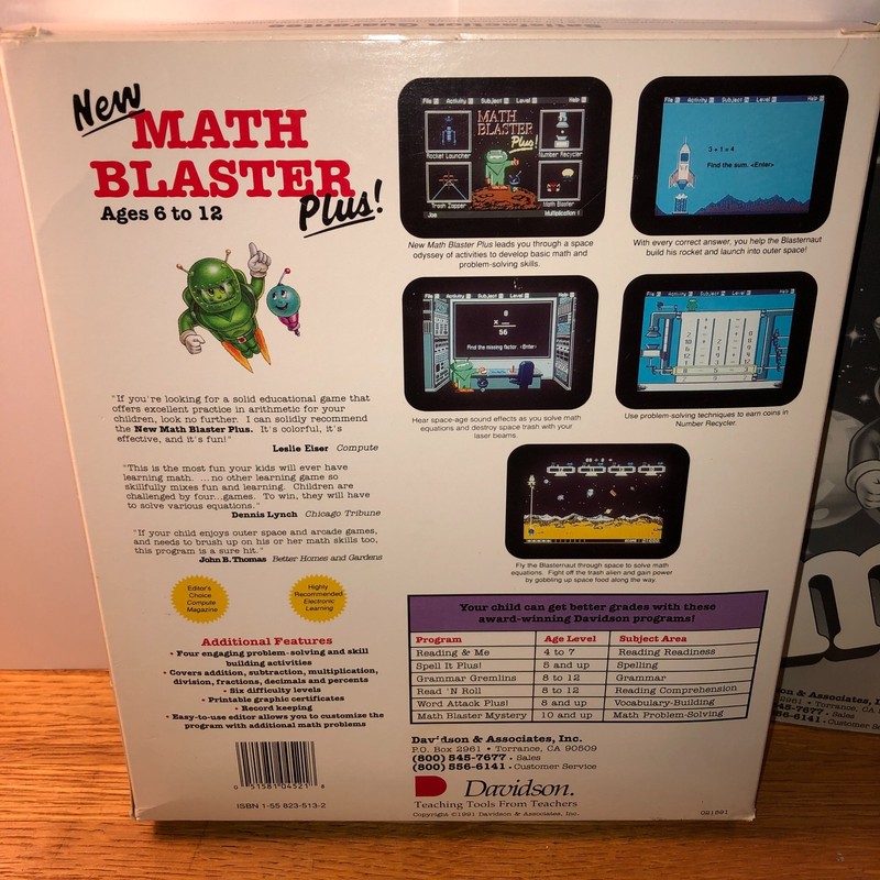 MATH BLASTER PLUS! V 2.1 (IBM DOS, Tandy) Rare BIG BOX Floppy Disk Game 3.5 5.25 gallery