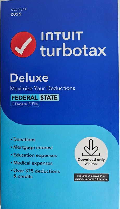 TurboTax Deluxe Desktop 2025 Federal & State Tax Return Product Key Card *READ*