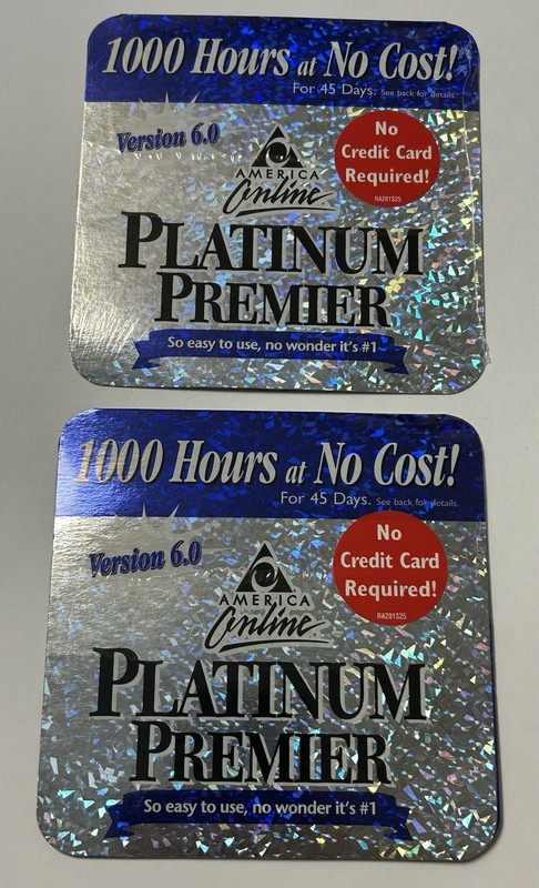Vintage Rare 2001 Platinum Prismatic Laser-Foil AOL V6.0 CD, New- LOT OF 2