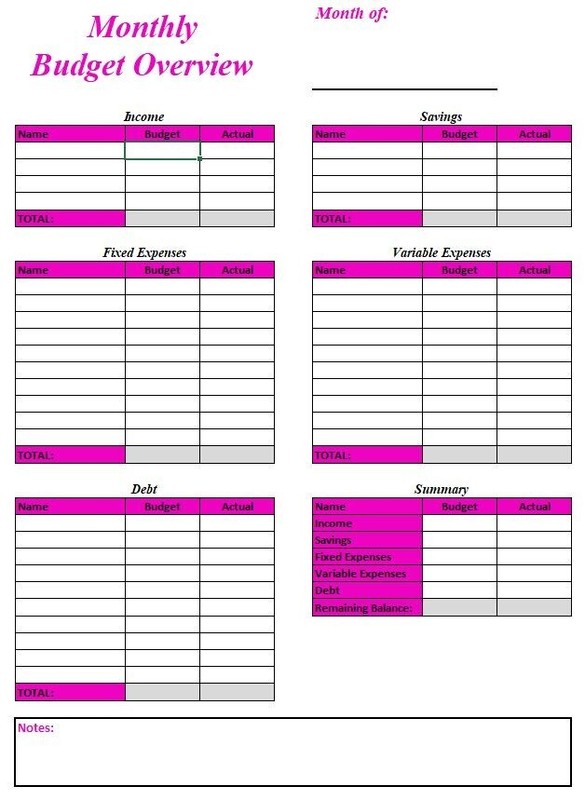 Personal Monthly Budget Plan: PDF / Spreadsheet / Both
