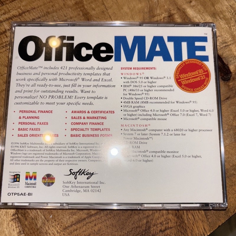 Office Mate Softkey for Windows 95 windows 3.1 and Macintosh CD-ROM gallery