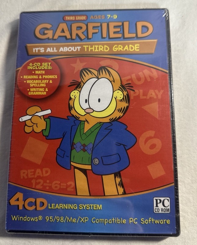 Garfield CD DVD ROM It’s All About Third Grade Learning 4 Disc Windows PC NEW