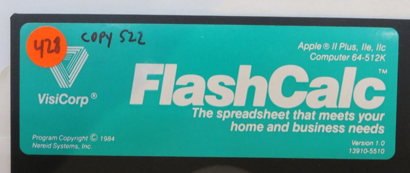 Apple II 5.25" Floppy Disk FlashCalc Vintage 1984 VisiCorp Software computer gallery