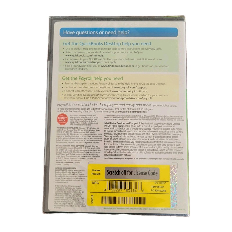 NEW Intuit Quickbooks Desktop Pro 2017 Payroll Enhanced CD SEALED Not a Sub. gallery