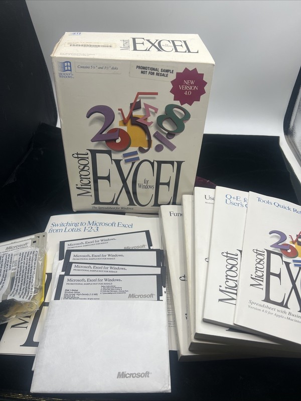 Vtg Microsoft Excel 4.0 Windows Box Set PROMO SAMPLE 1992 3.5″ & 5.25″ Disks